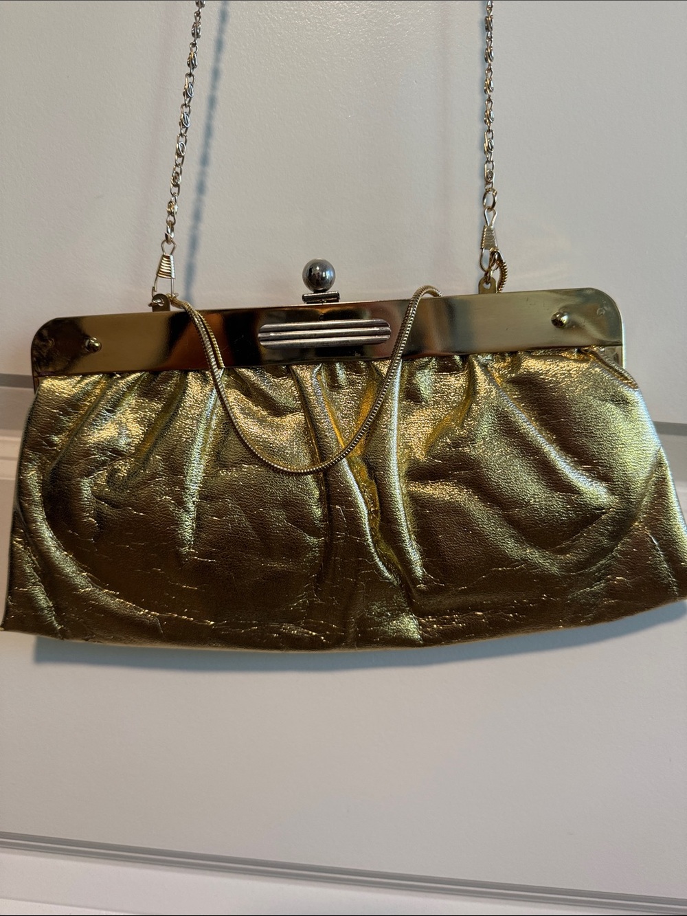 Source Unknown Metallic Gold Evening Clutch with 2 Chain Straps